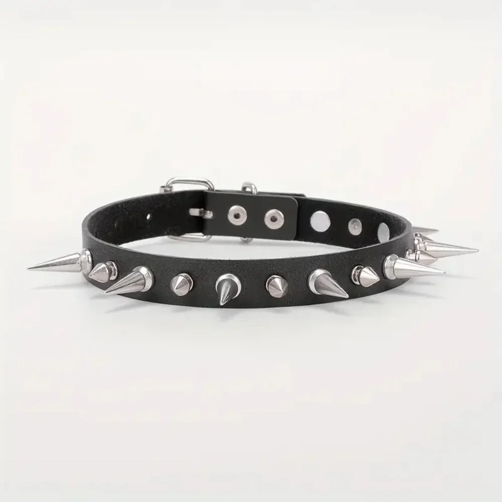 Spike Choker Collar Neck Sexy Punk Bondage Leather Goth Rave Edgy Rock Scene Fun - Picture 3 of 5